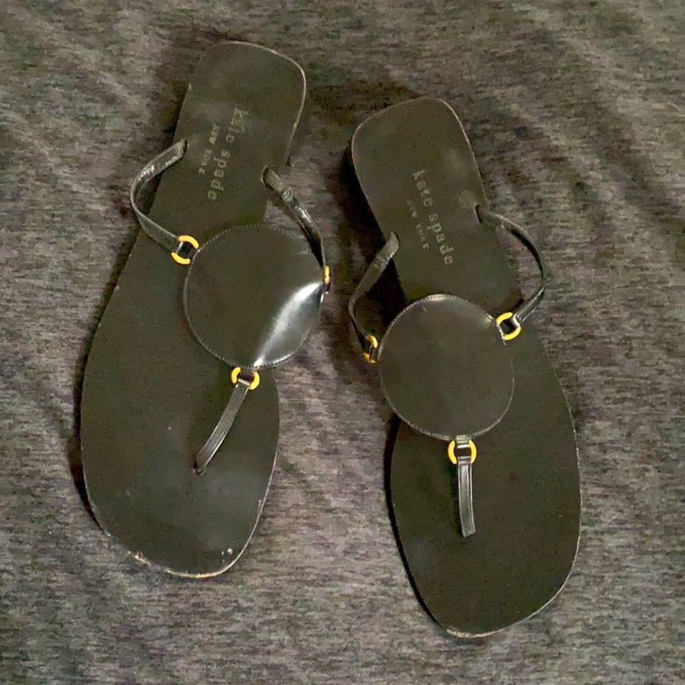 KATE SPADE black leather thong sandals flip flop 8